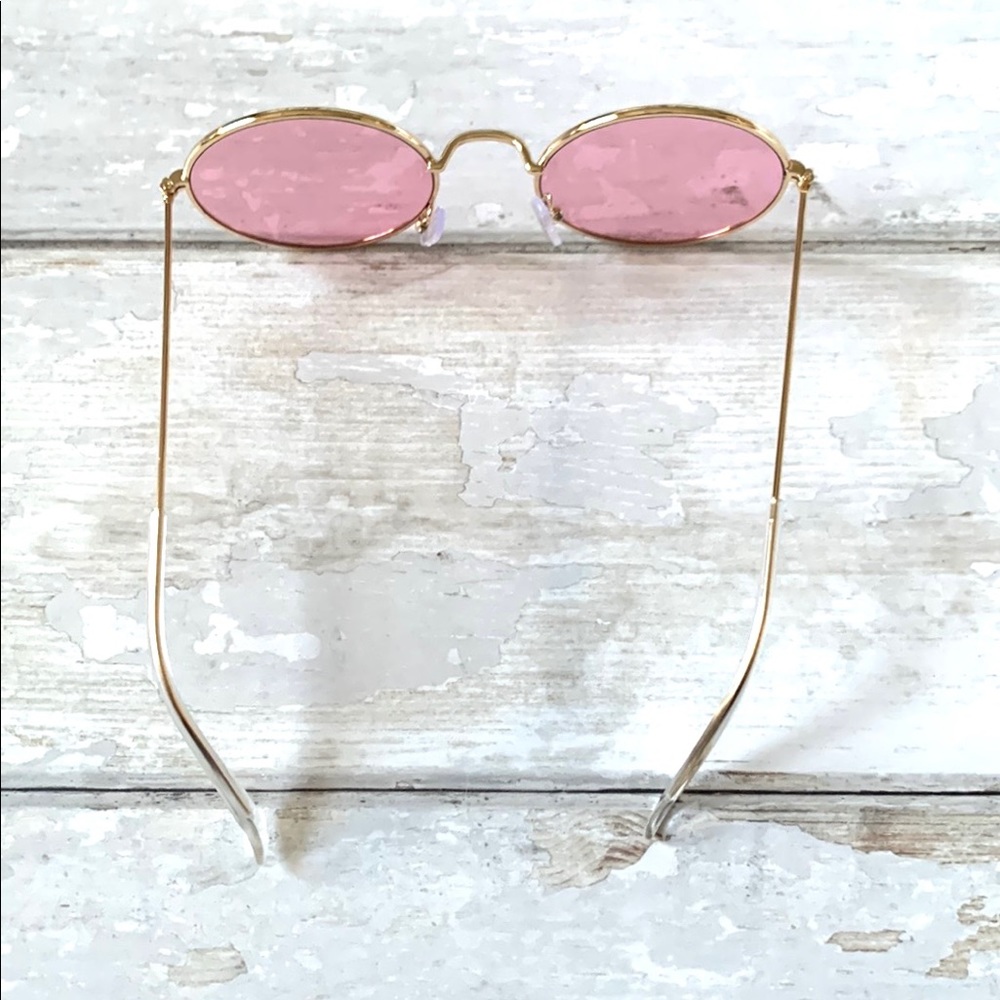 Women’s Pink Tinted Retro Round Gold Frame Sunglasses Brandy Melville Glasses - Picture 2 of 3